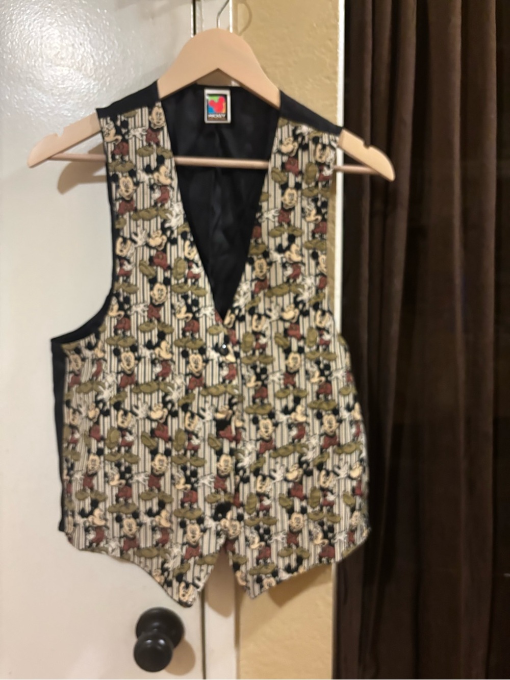 Vtg Disney Micky Mouse Unlimited Tapestry 3 Button Double Pockets Vest